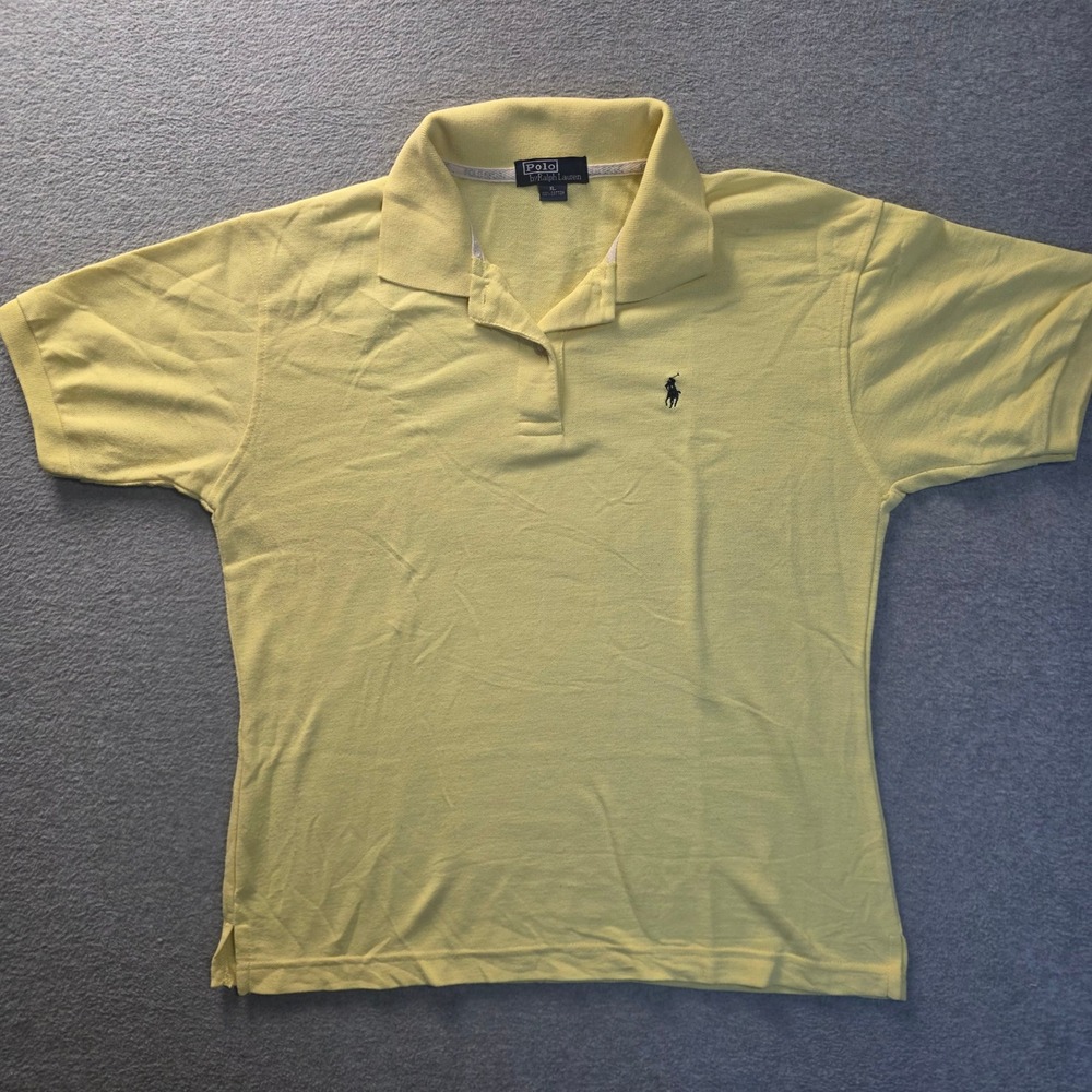 Polo Ralph Lauren Polo Shirt Mens XL Pale Yellow Light Lime Cotton Navy Pony